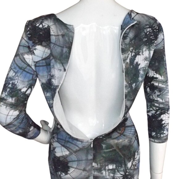 ESCADA Dress,  36/US 6, Elmonde/Forest print, Gathered Waist, Trees/Atrium, Zip - Picture 9 of 15